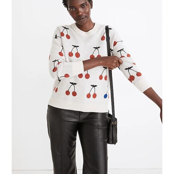 Madewell Cherry Jacquard Pullover Sweater wool blend knit cozy large - Picture 1 of 10